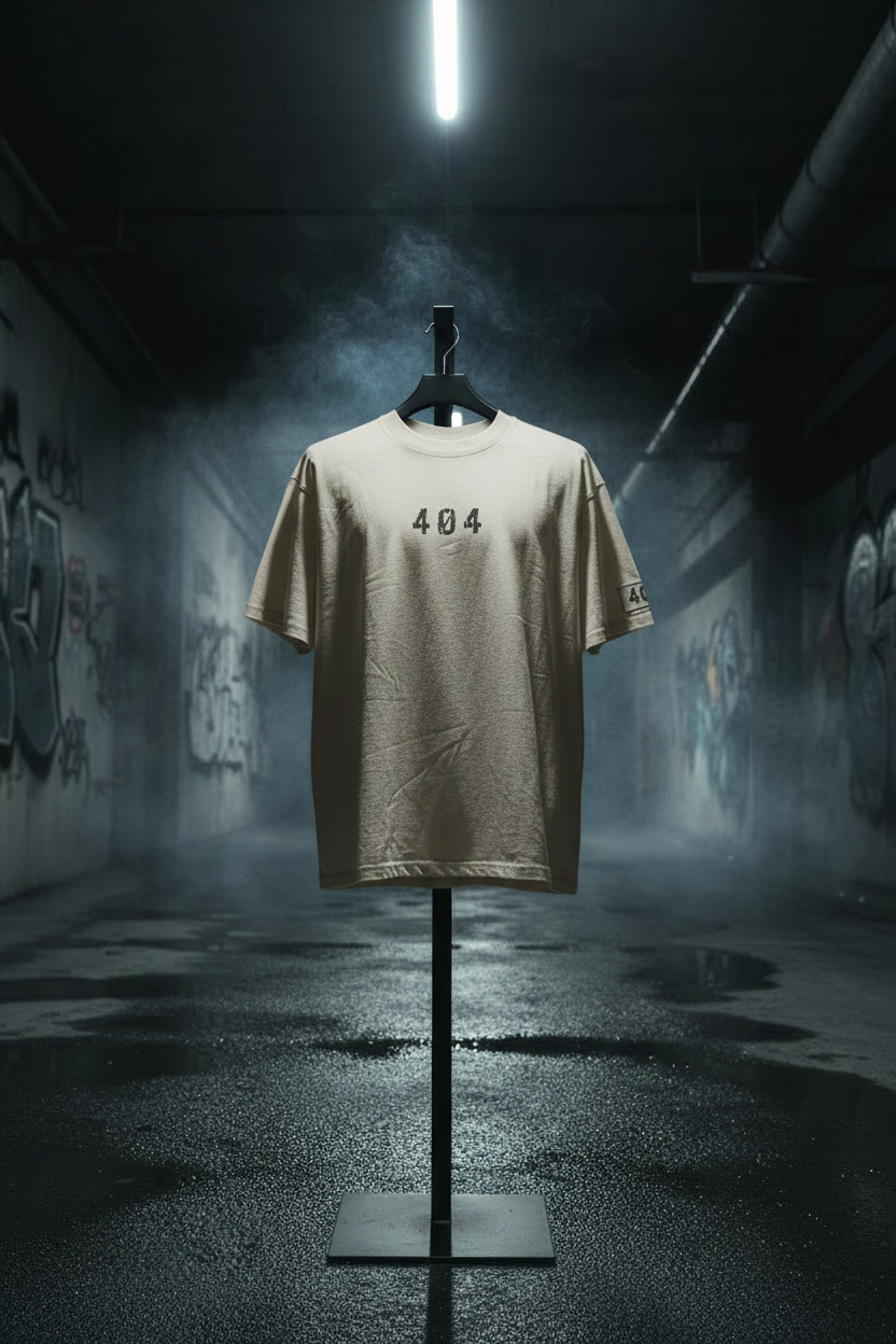 VX404 cream tee on stand in graffiti tunnel